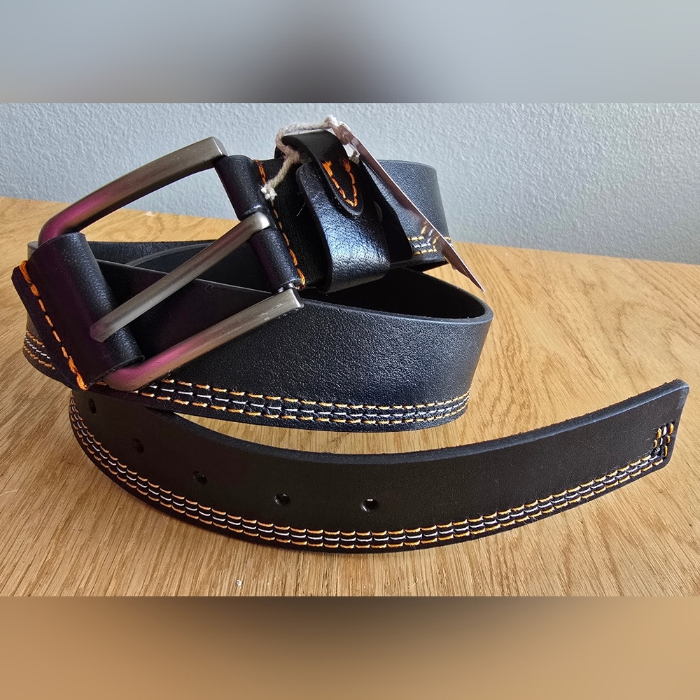 Classic 3 Stitch Black Leather Men’s Belt -Size 38